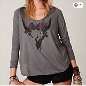 Free People ivory Skull Graphic Long Sleeve Tee
